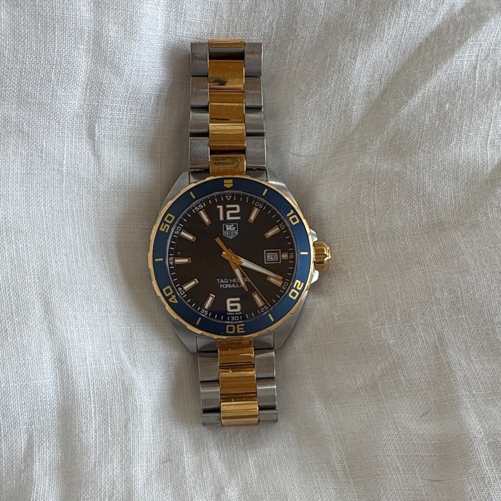 Tag Heuer Formula 1 Gold and Silver Watch with Blue Bezel